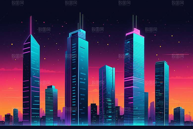 霓虹城市都市时尚插画