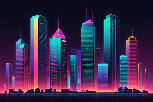 霓虹城市未来都市插画