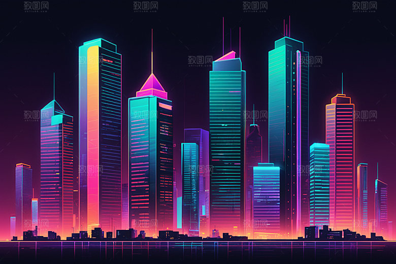霓虹城市未来都市插画