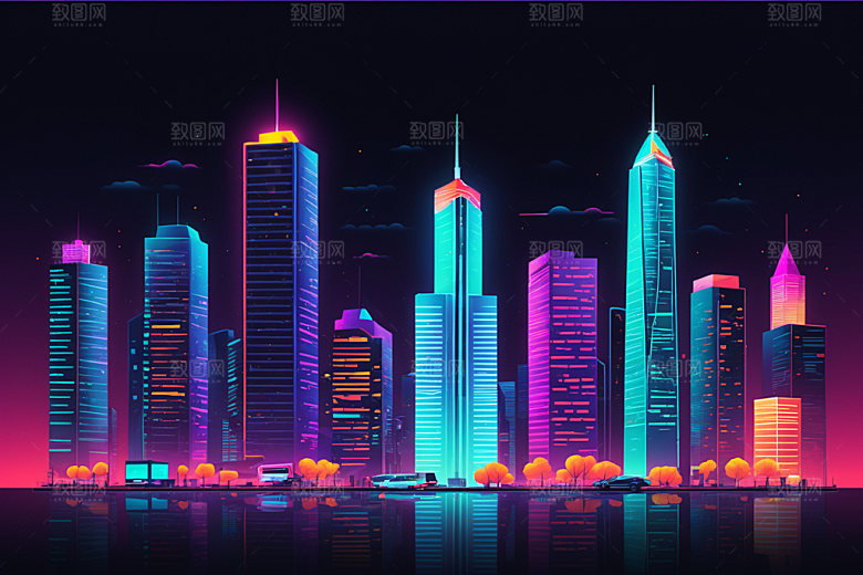 霓虹城市时尚元素插画