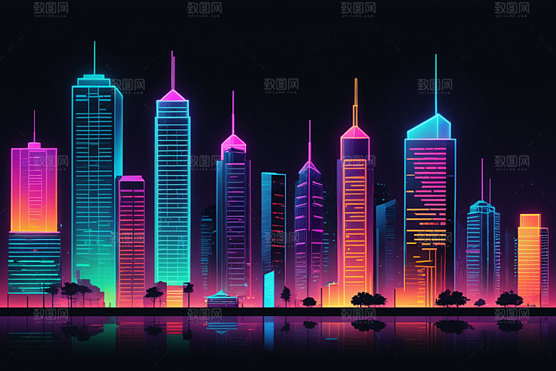 霓虹城市未来元素插画