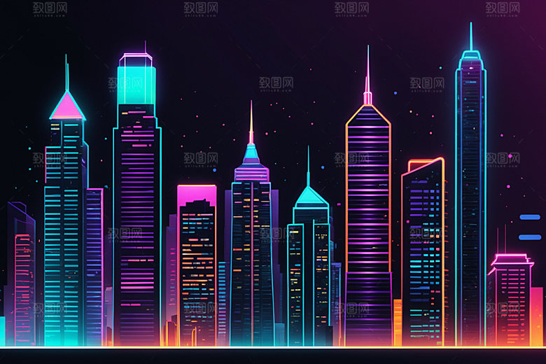 霓虹城市未来时尚插画