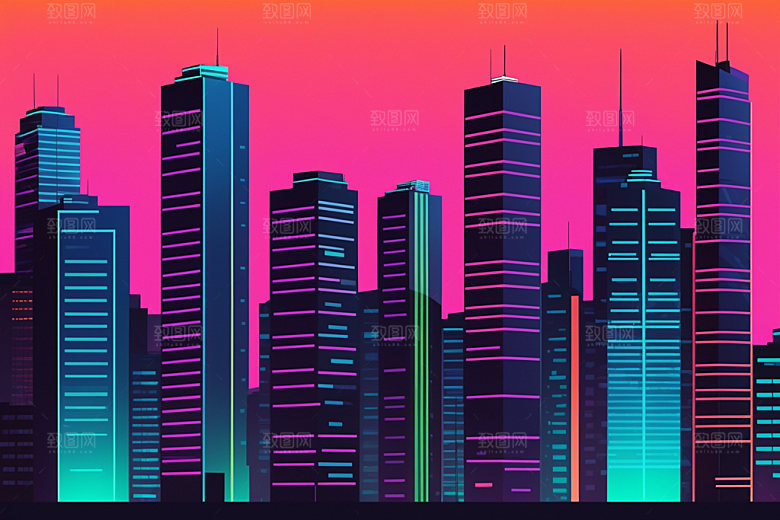 霓虹城市彩色时尚插画