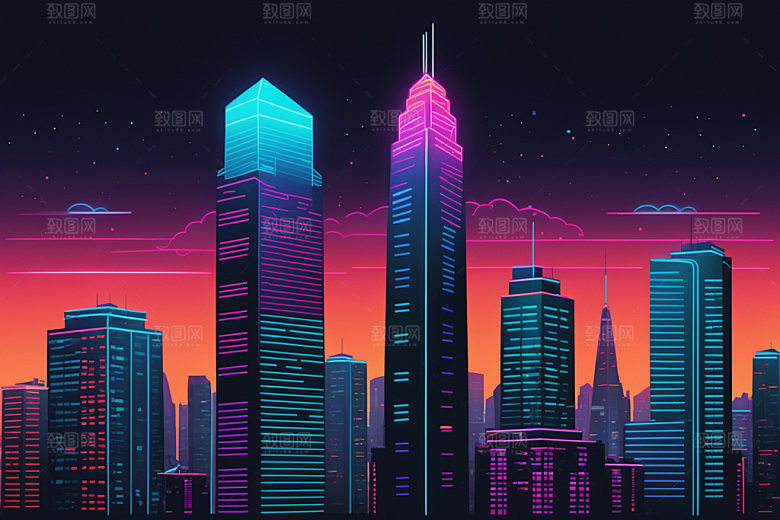 霓虹城市时尚未来插画