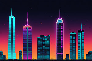 霓虹城市科技感赛博朋克插画