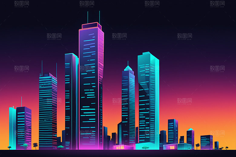 霓虹城市未来赛博朋克插画