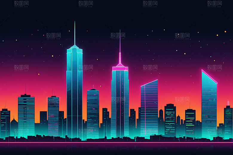 霓虹城市都市时尚插画