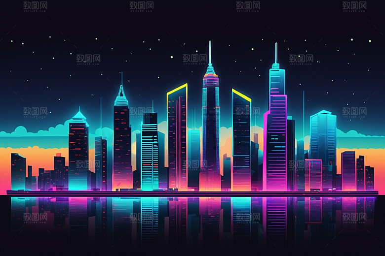 霓虹城市未来时尚插画