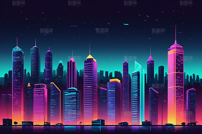 霓虹城市都市时尚插画