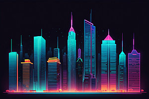 霓虹城市未来元素插画