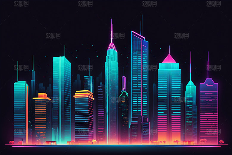 霓虹城市未来元素插画
