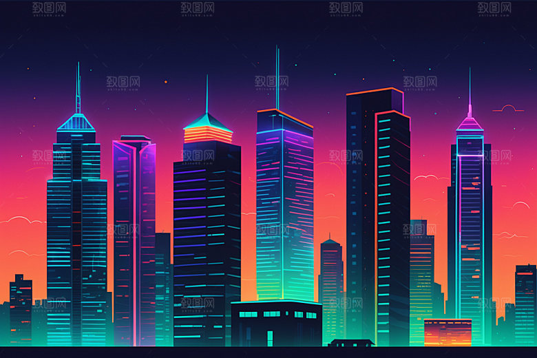 霓虹城市时尚未来插画