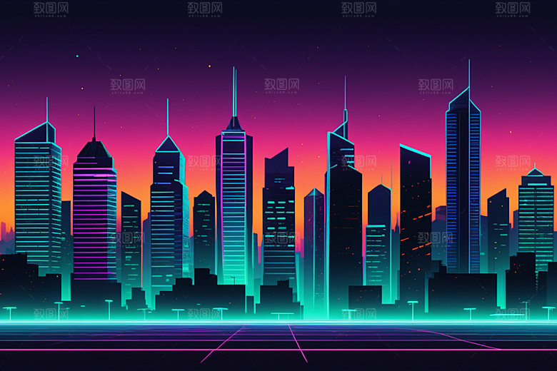 霓虹城市都市时尚插画