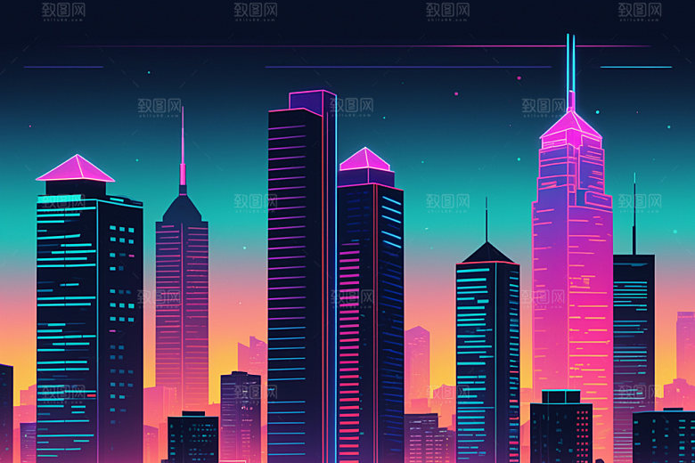 霓虹城市未来元素插画