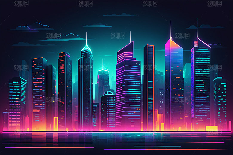 霓虹城市都市未来插画