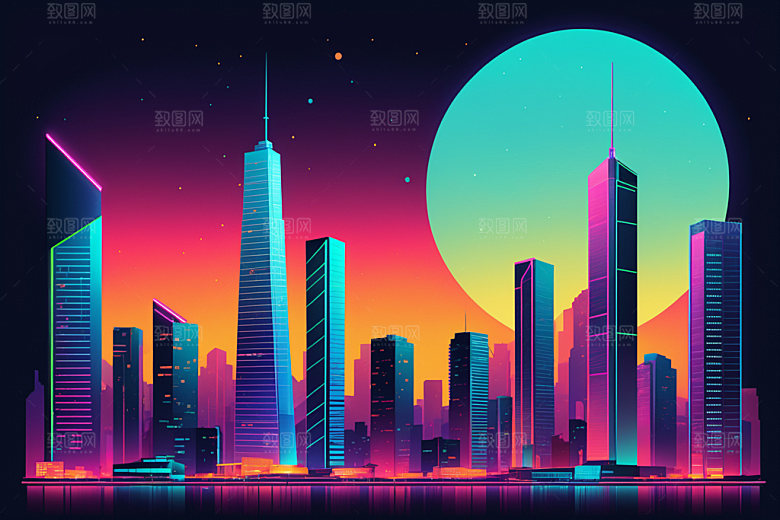 霓虹城市时尚都市插画