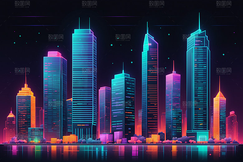 霓虹城市时尚地标插画