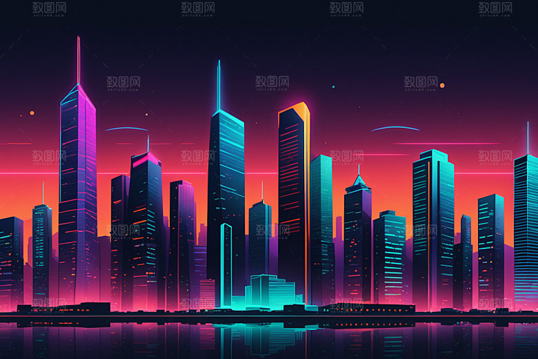 霓虹城市彩色时尚插画