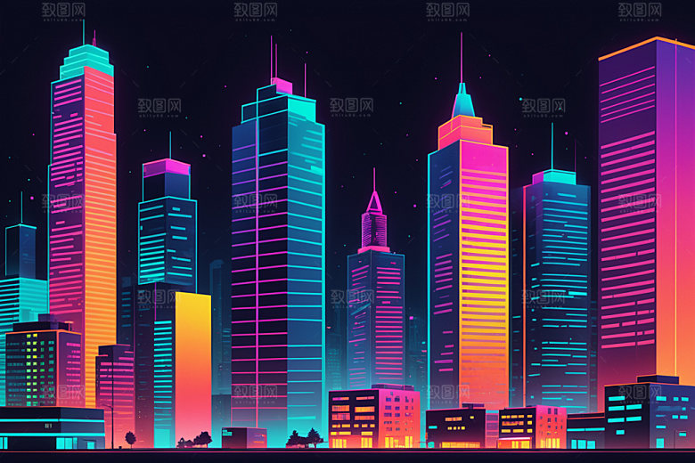霓虹城市都市未来插画