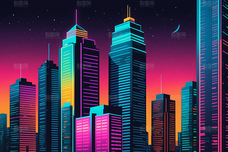 霓虹城市未来时尚插画