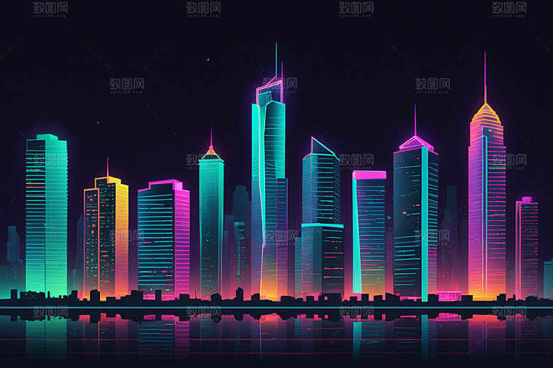 霓虹城市赛博朋克时尚插画