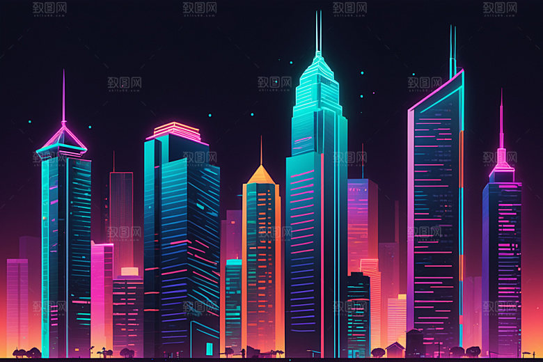 霓虹城市未来元素插画