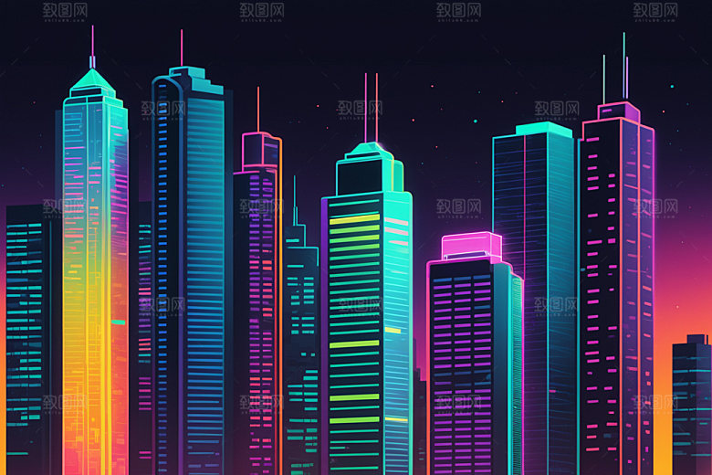霓虹城市元素未来插画