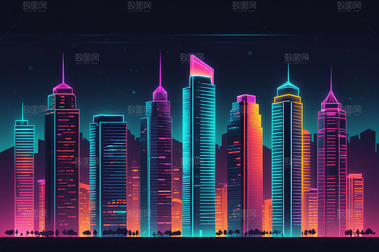 霓虹城市科技感时尚插画