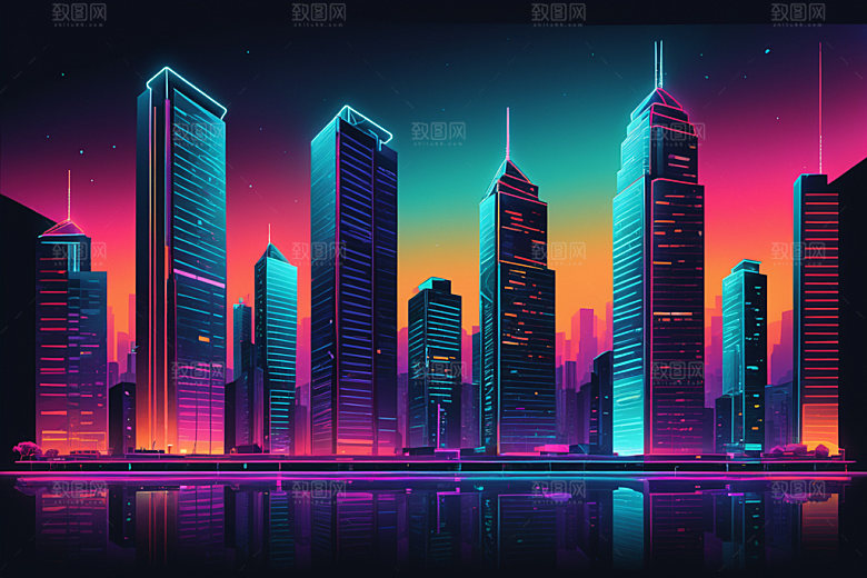 霓虹城市赛博朋克未来插画