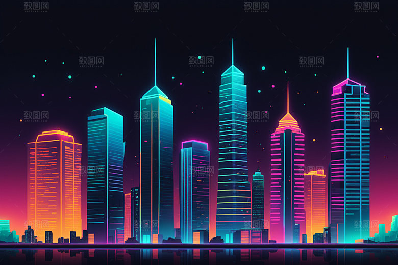 霓虹城市未来赛博朋克插画