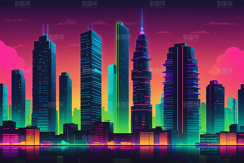 霓虹城市未来赛博朋克插画