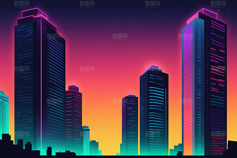 霓虹城市时尚未来插画