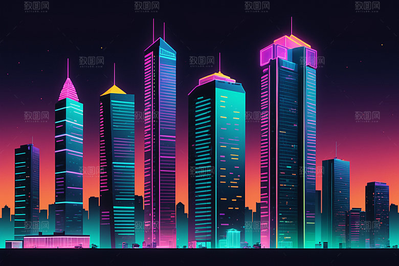 霓虹城市赛博朋克时尚插画