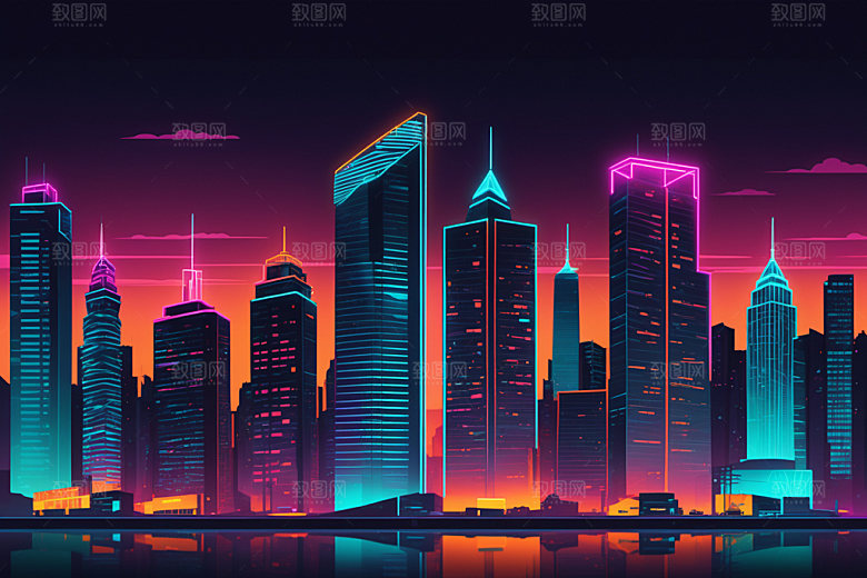 霓虹城市赛博朋克时尚插画