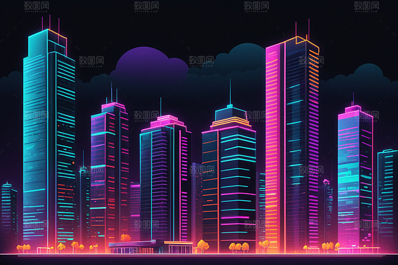 霓虹城市赛博朋克时尚插画