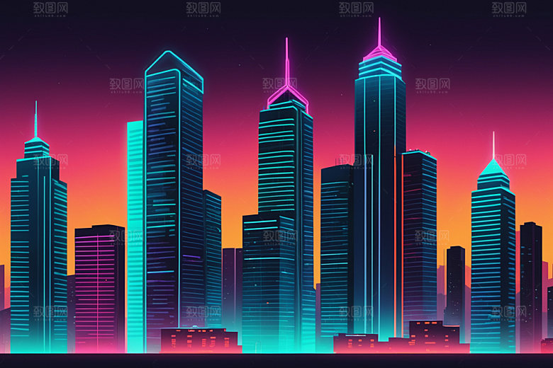 霓虹城市未来都市插画