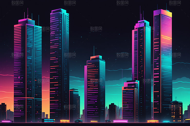 霓虹城市科技感时尚插画