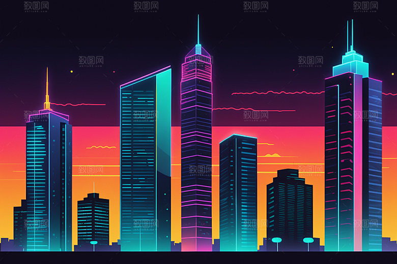 霓虹城市时尚未来插画