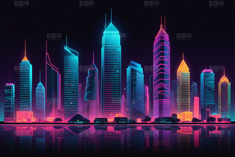 霓虹城市未来都市插画