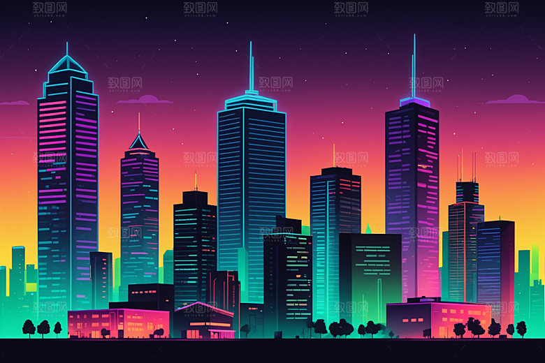霓虹城市未来赛博朋克插画