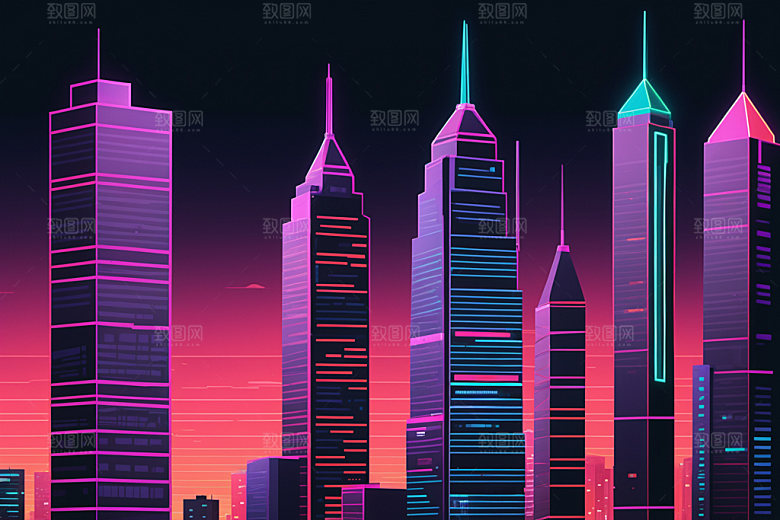 霓虹城市科技感都市插画