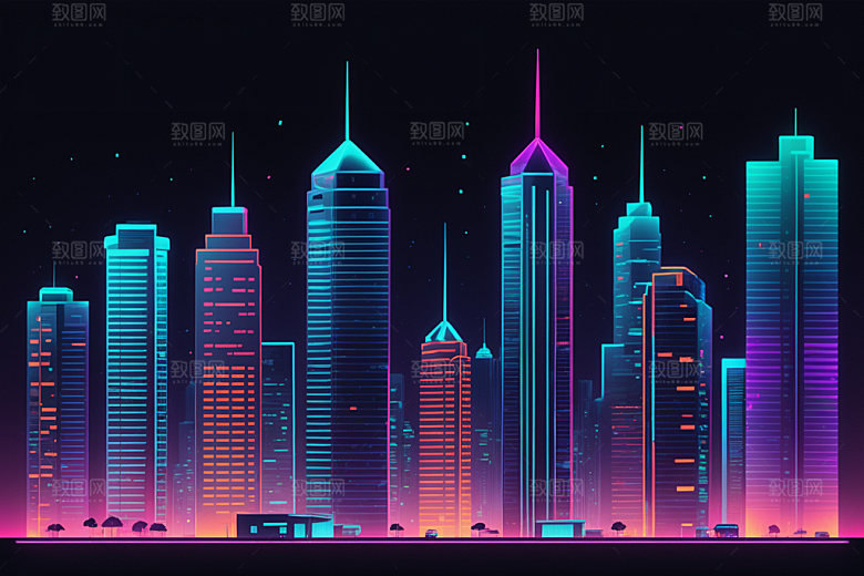 霓虹城市时尚赛博朋克插画