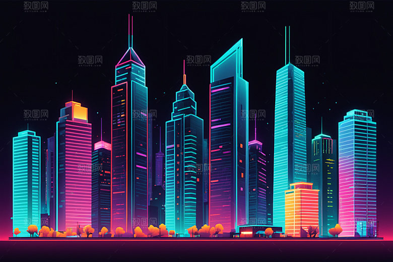 霓虹城市时尚都市插画