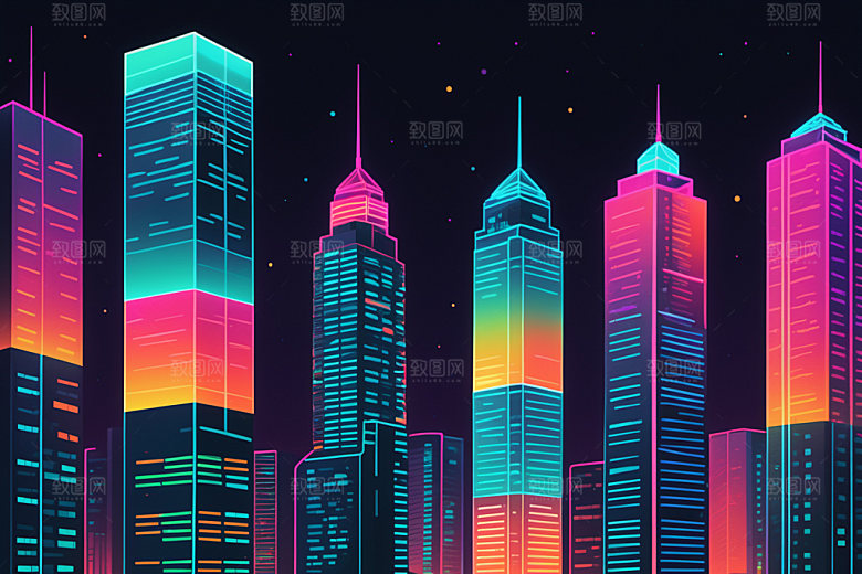 霓虹城市时尚元素插画