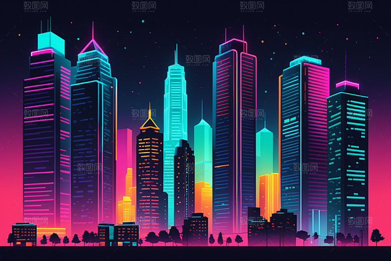 霓虹城市未来时尚插画