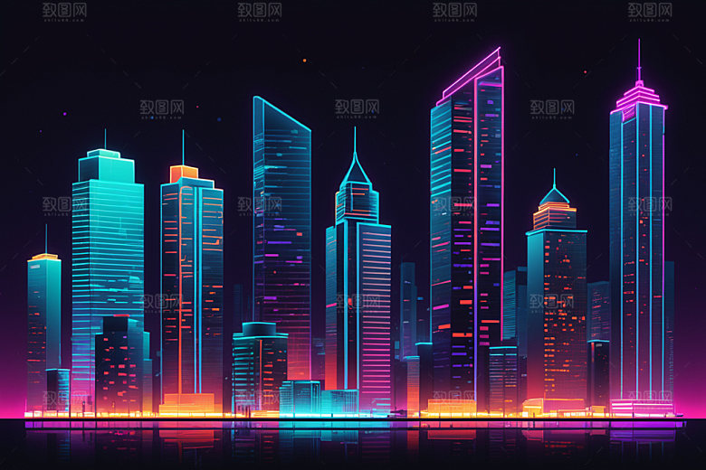 霓虹城市彩色时尚插画