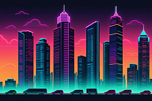 霓虹城市地标未来插画