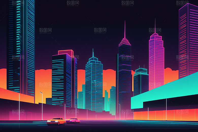 霓虹城市未来时尚插画