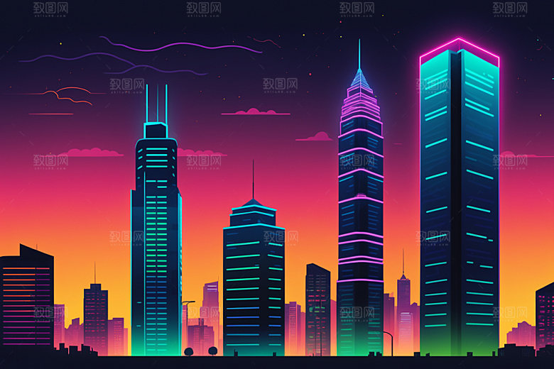 霓虹城市未来元素插画