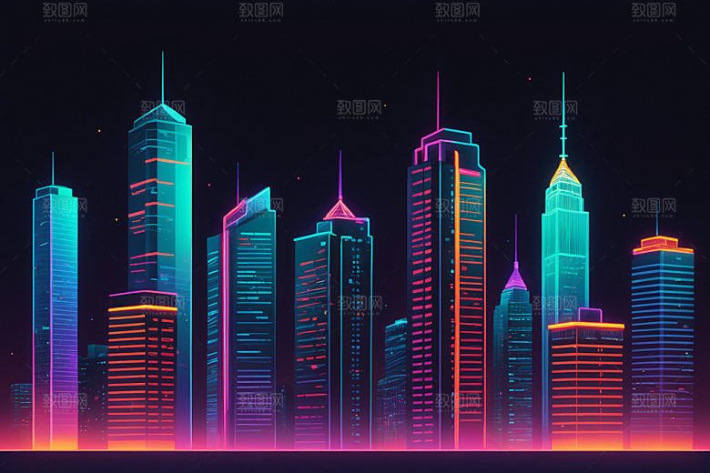 霓虹城市时尚赛博朋克插画